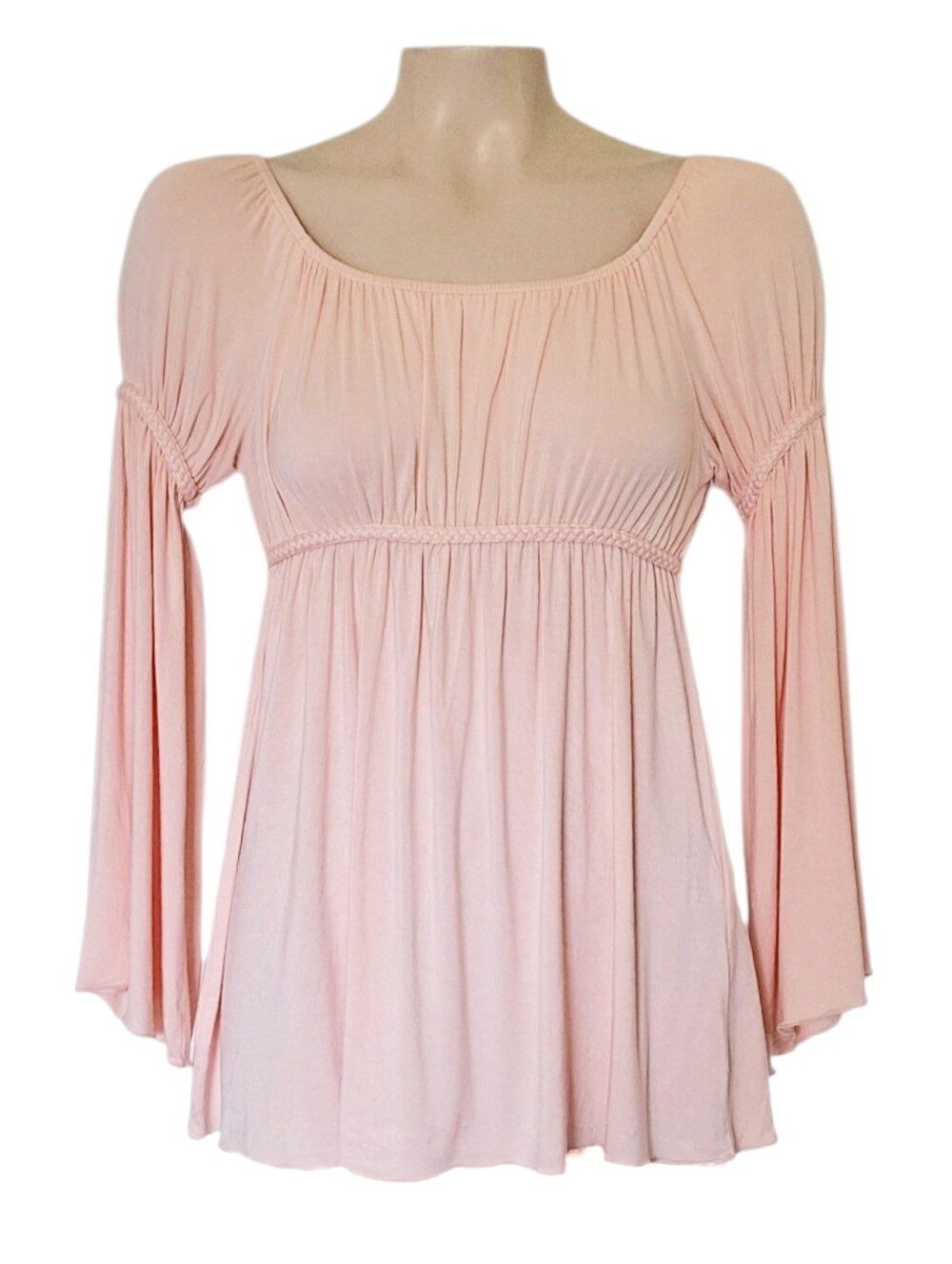 Boston Proper Blush Pink Empire Waist Bell Sleeve Top  Boho Romantic XS